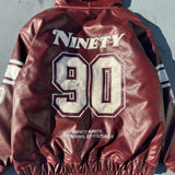 Numbering Synthetic Leather Zip Hoodie