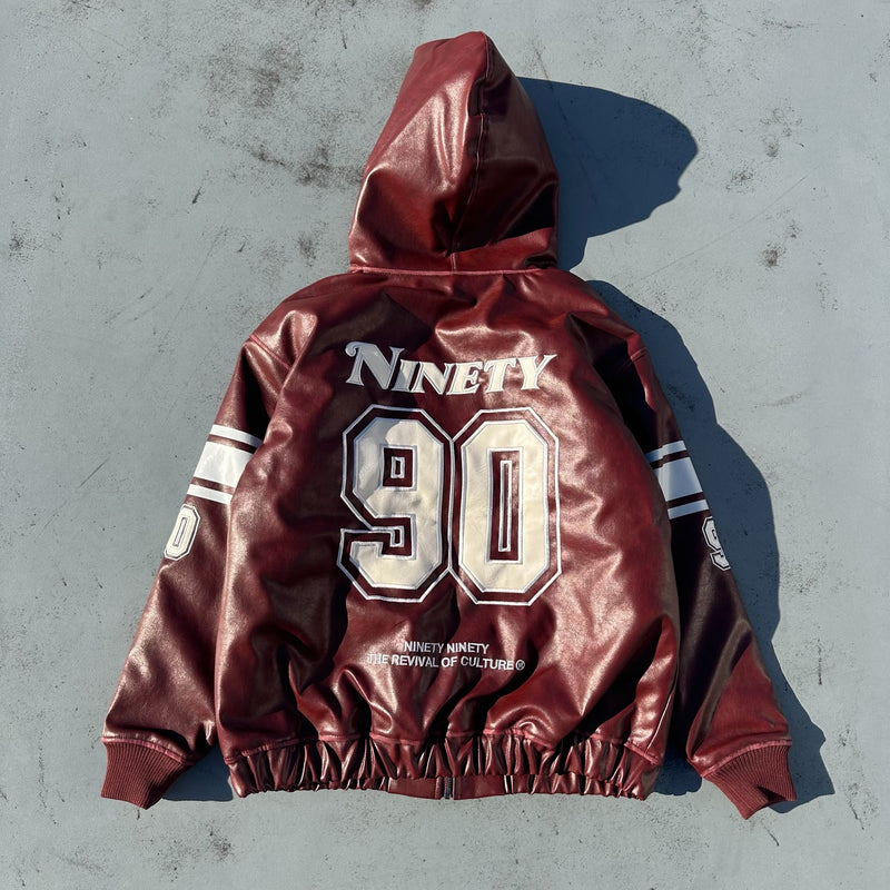 Numbering Synthetic Leather Zip Hoodie