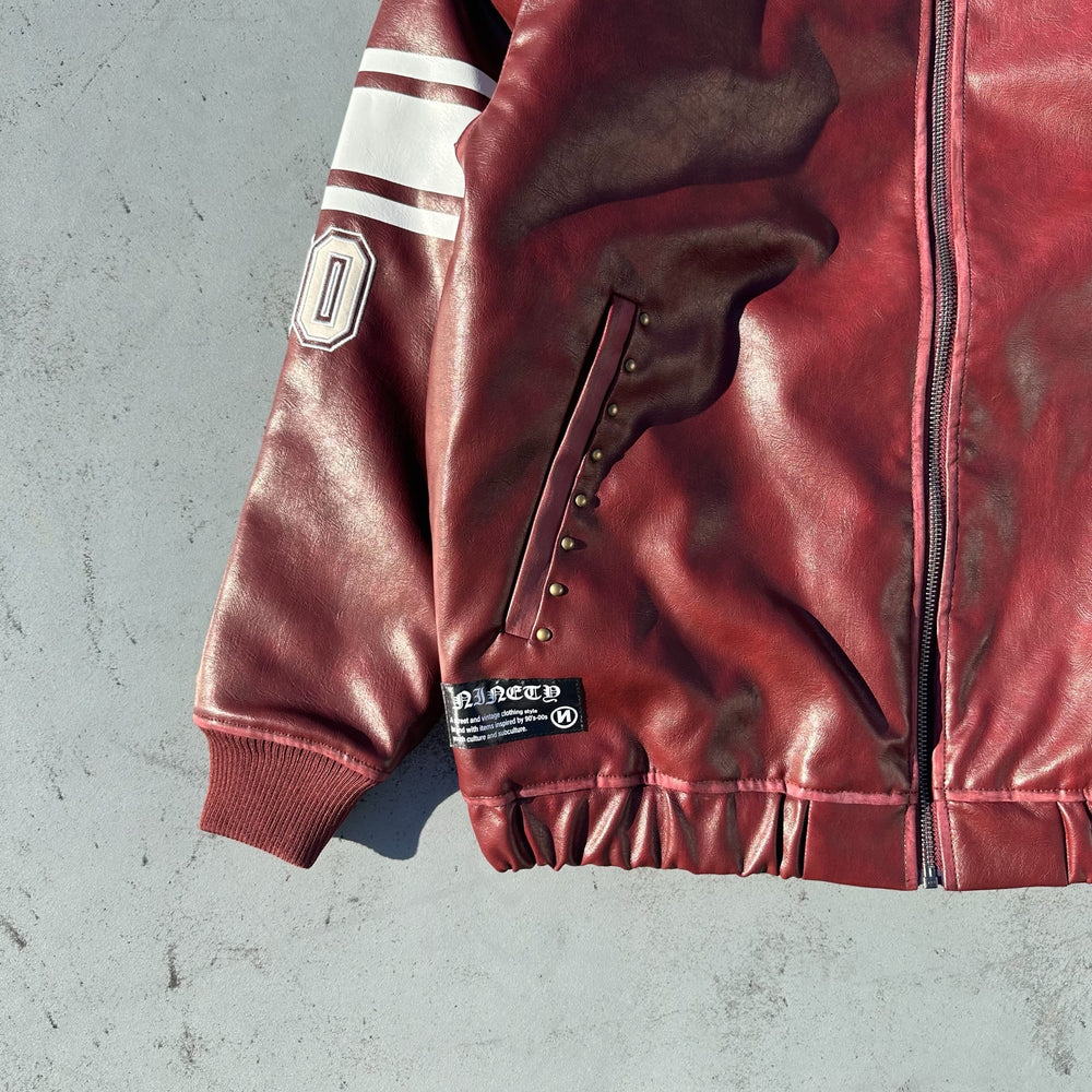 Numbering Synthetic Leather Zip Hoodie – YZ