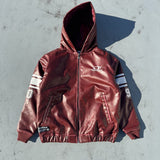 Numbering Synthetic Leather Zip Hoodie