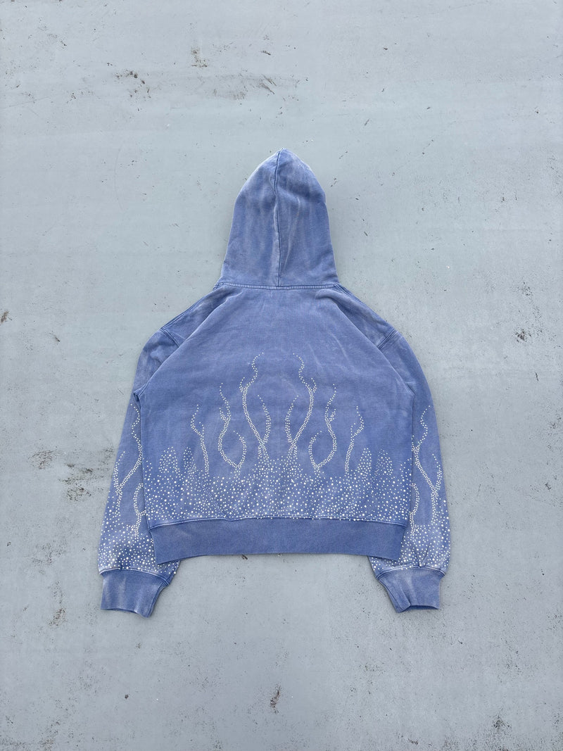 Bullet Logo Fire Print Rhinestone Zip Hoodie – YZ