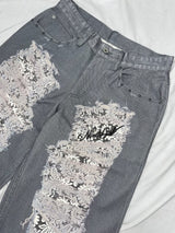 Distressed Print Straight Pants 
