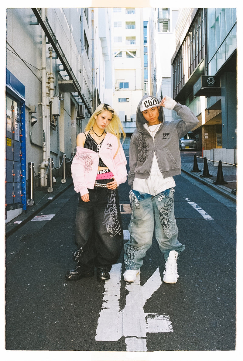 Tribal Logo Slub Denim Baggy Pants – YZ