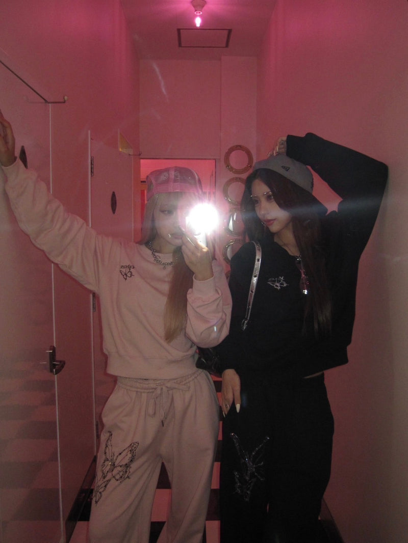 Butterfly logo rhinestone rich sweat