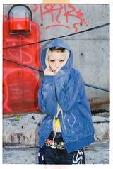 불렛 로고 파이어 프린트 라인스톤 집 후드 