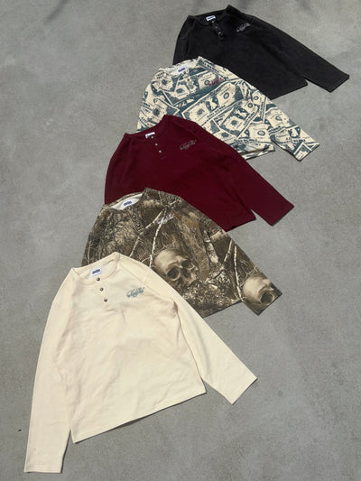 Cursive Logo Henley Neck Thermal L/S Tee