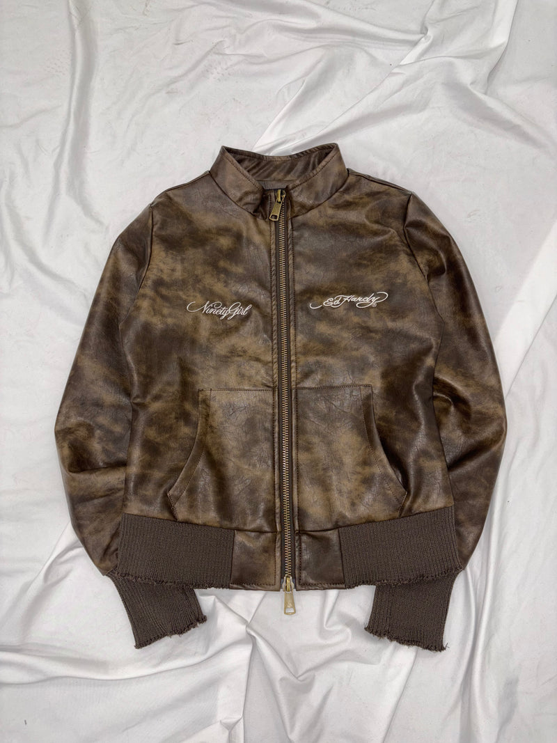 ×Ed Hardy 假皮夹克 