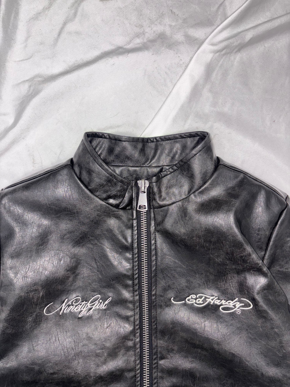 9090×Ed Hardy フェイクレザージャケット 黒 9090×Ed Hardy フェイクレザージャケット 黒 9090×Ed Hardy フェイク