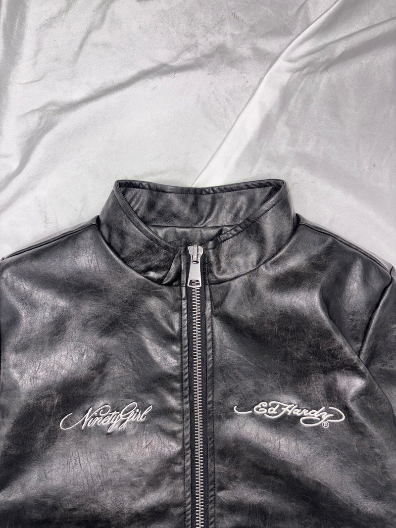 ×Ed Hardy 假皮夹克 