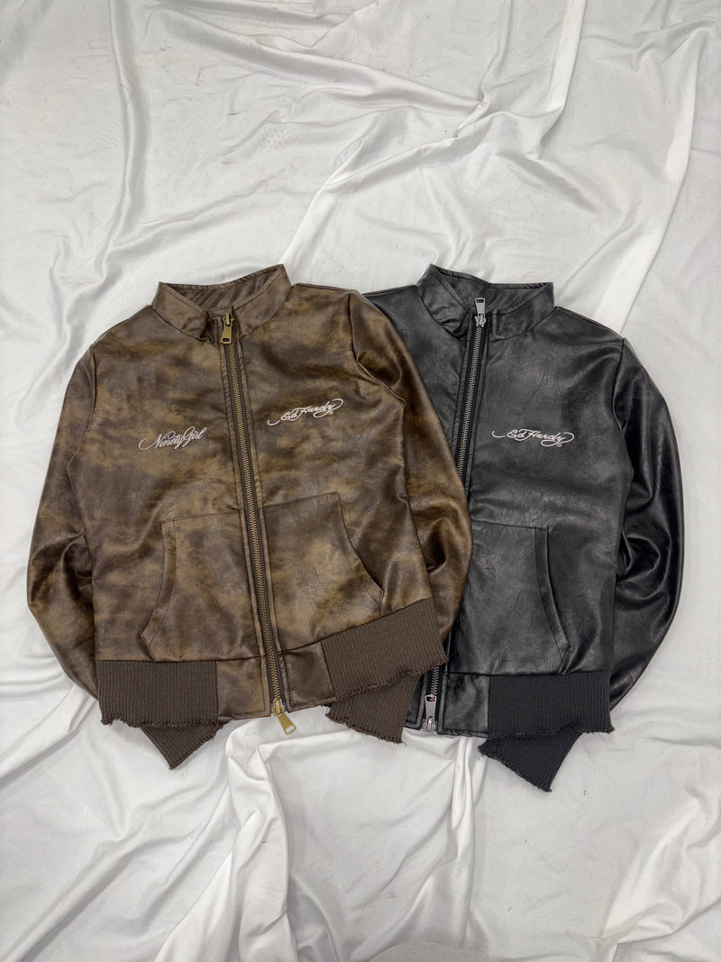 ×Ed Hardy 假皮夹克 