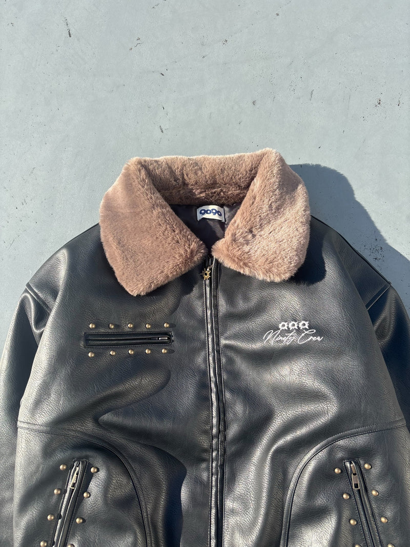 Synthetic Leather Fur Collar Blouson – YZ