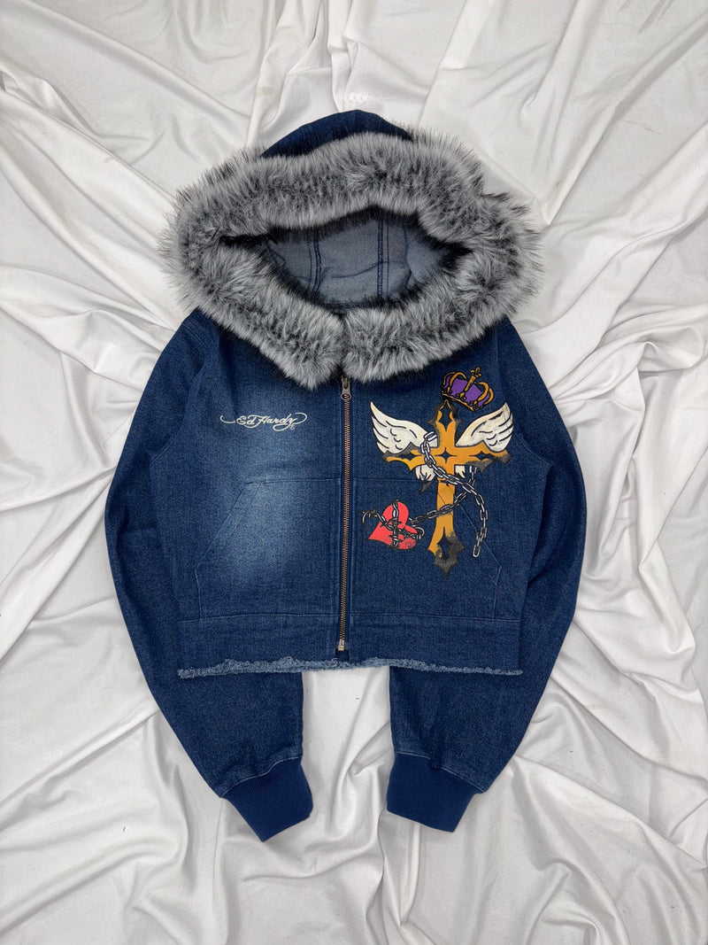 ×Ed Hardy 毛皮牛仔夹克 