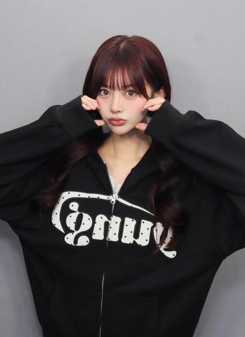 다양한 패턴의 yung 로고 집업 후디 