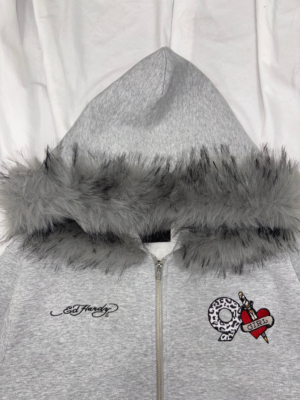 Ed Hardy 90 Logo Fur Zip Hoodie – YZ Ed Hardy 90 Logo Fur Zip Hoodie – YZ
