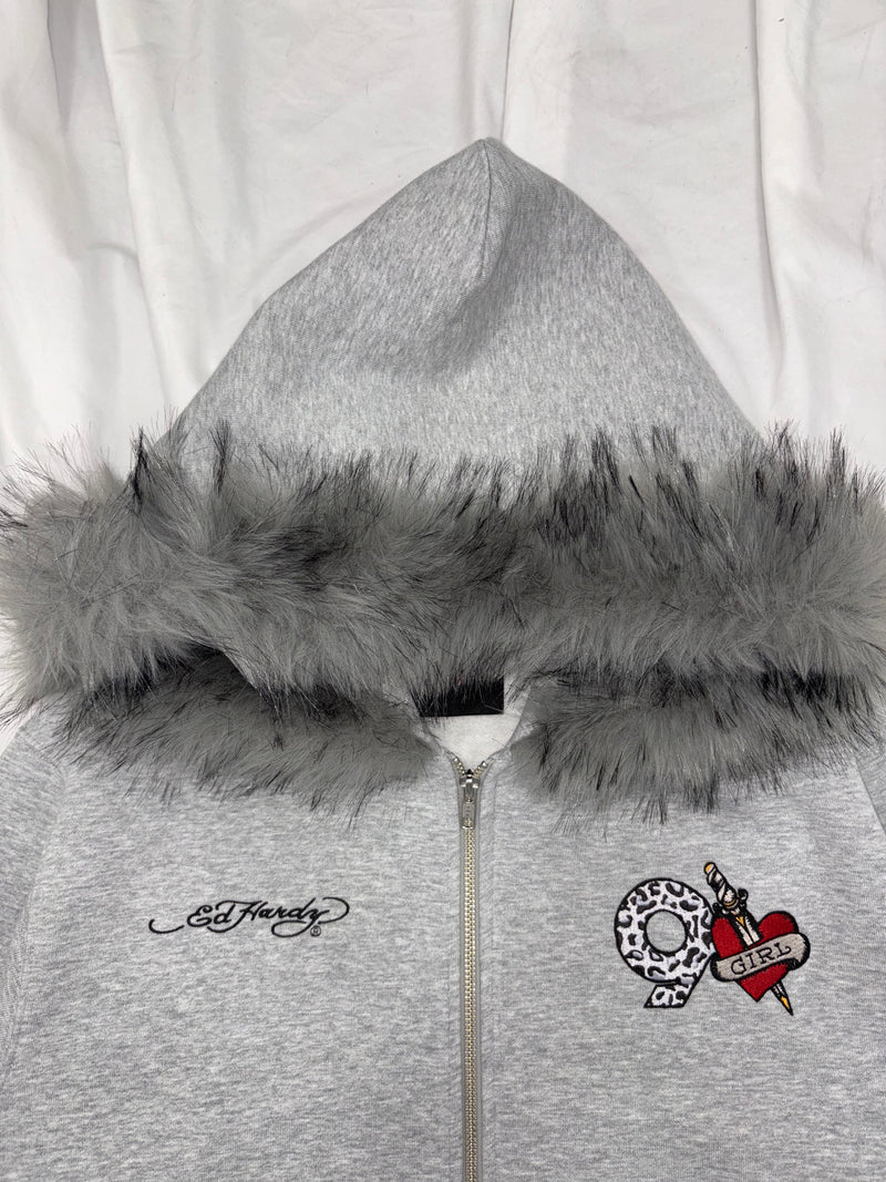 Ed Hardy 90 Logo Fur Zip Hoodie – YZ Ed Hardy 90 Logo Fur Zip Hoodie – YZ