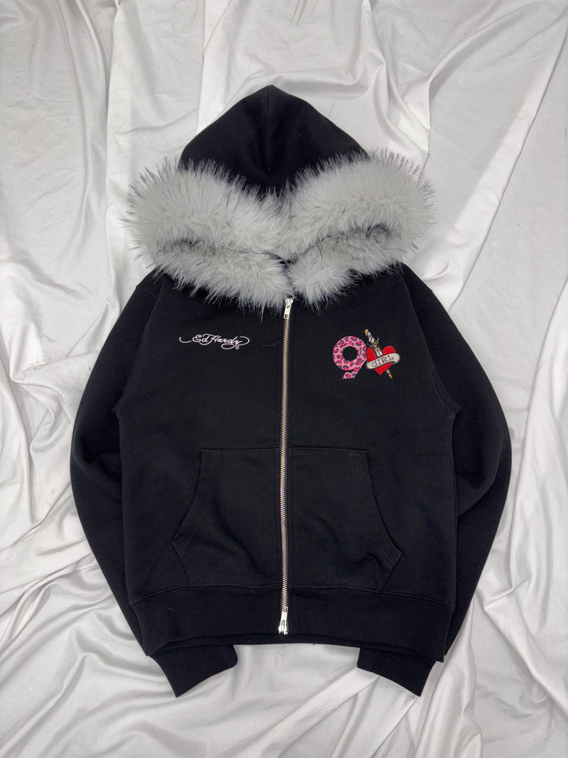 Ed Hardy 90 Logo Fur Zip Hoodie – YZ Ed Hardy 90 Logo Fur Zip Hoodie – YZ