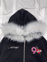 ×Ed Hardy  90 Logo Fur Zip Hoodie