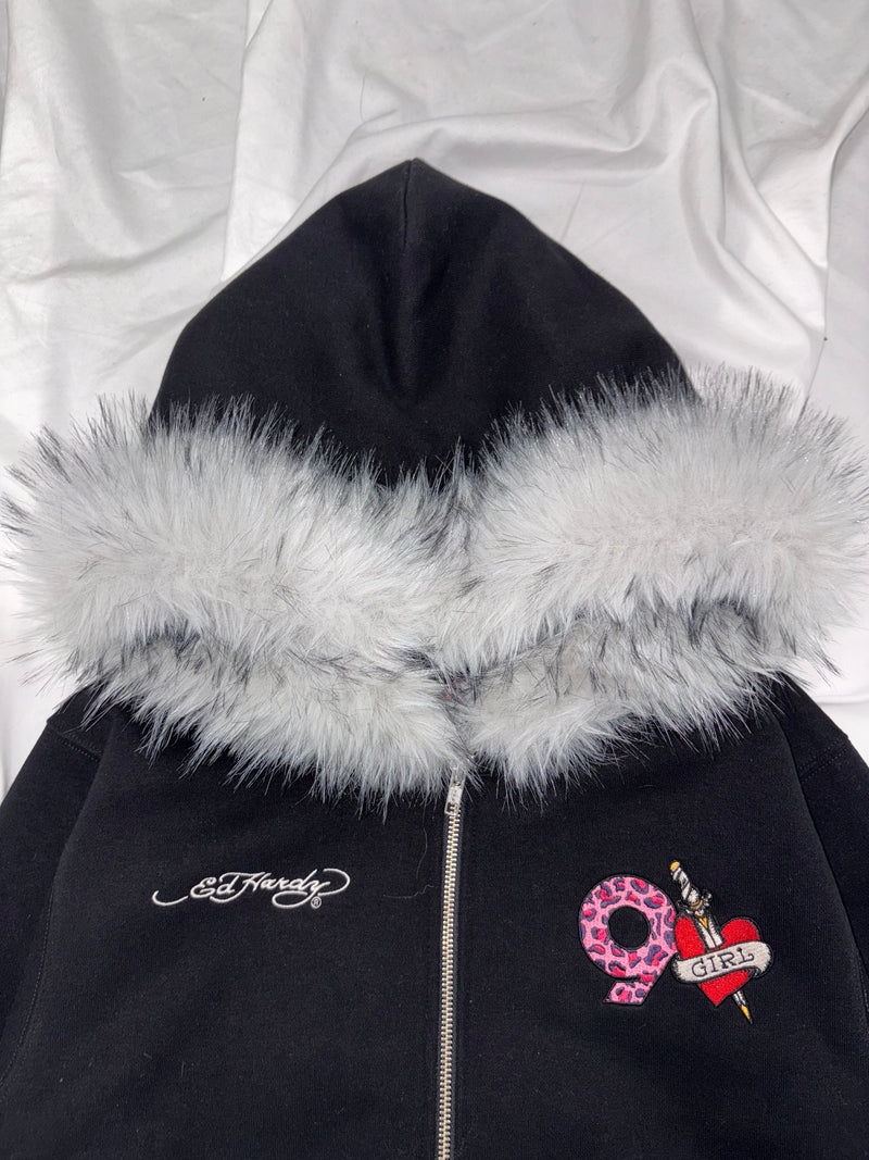 Ed Hardy 90 Logo Fur Zip Hoodie – YZ Ed Hardy 90 Logo Fur Zip Hoodie – YZ