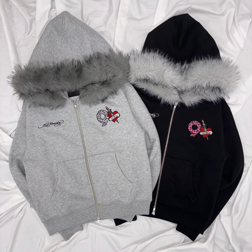 Ed Hardy 90 Logo Fur Zip Hoodie – YZ Ed Hardy 90 Logo Fur Zip Hoodie – YZ
