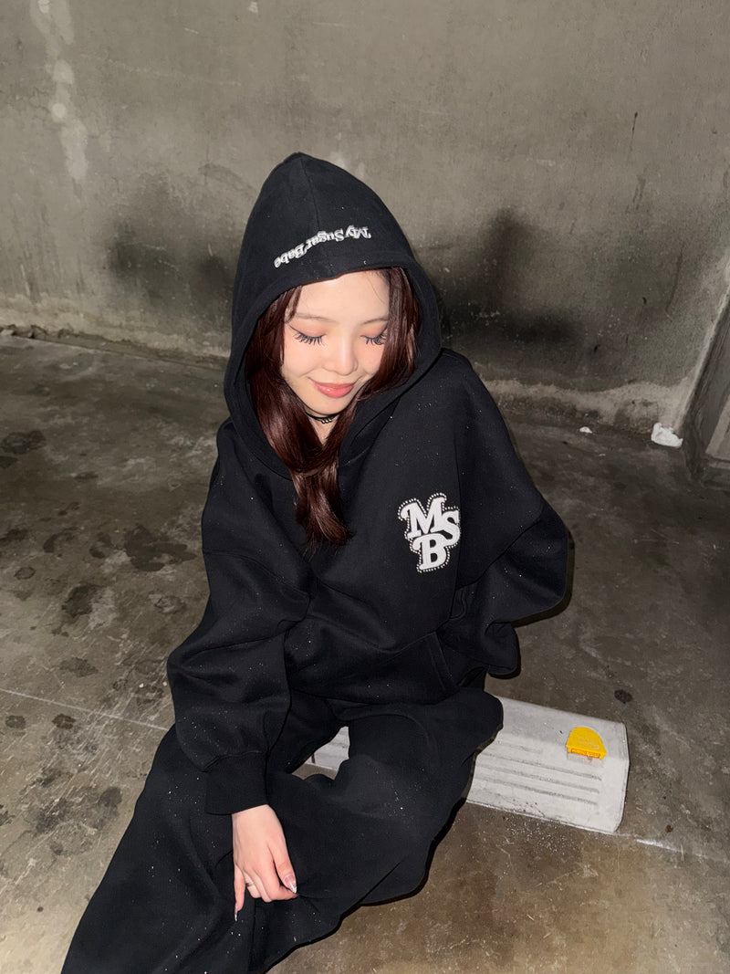 line stone glitter hoodie – YZ