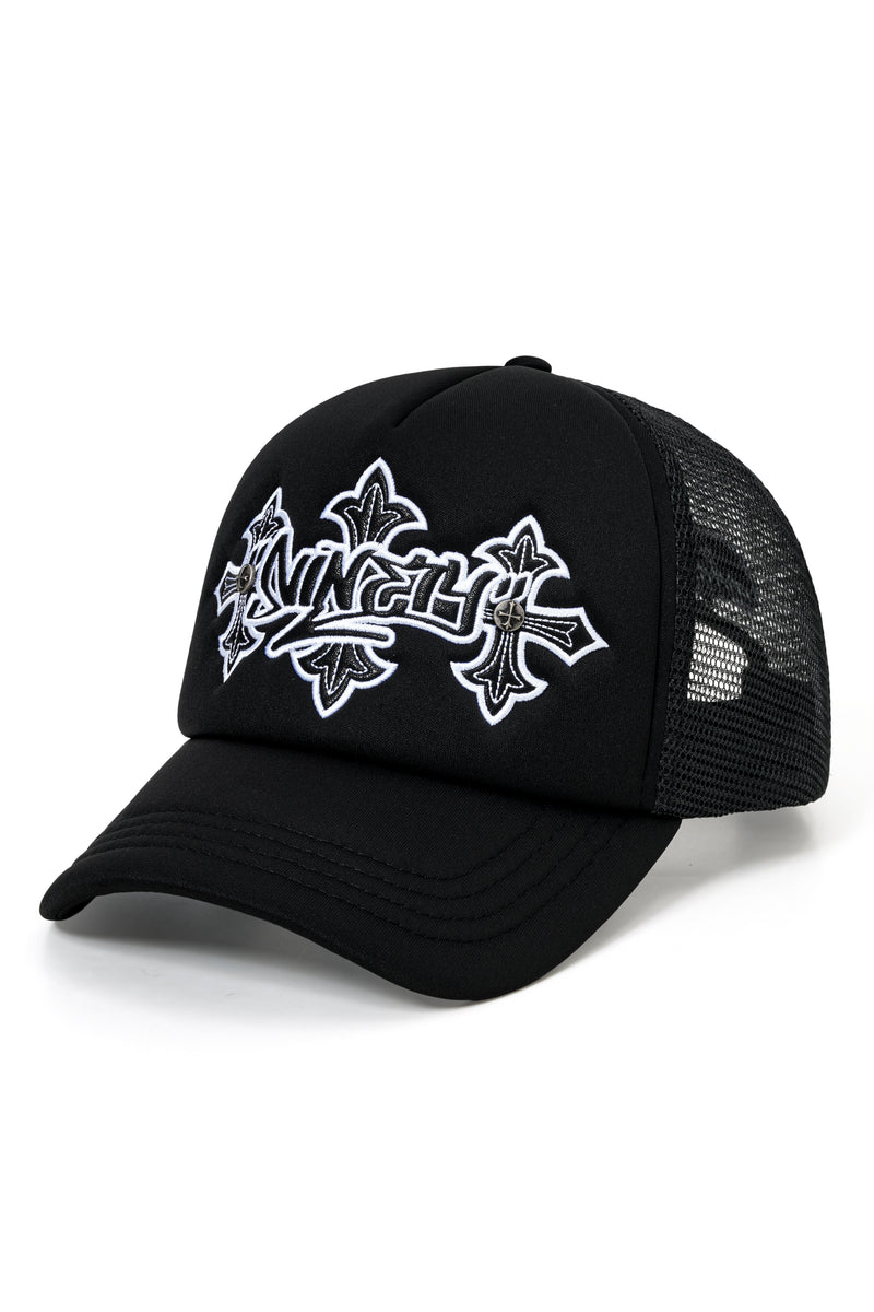 9090xSUPPLIER】Cross Leather Patch Mesh Cap – YZ