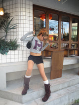 H heart check pattern long Tee