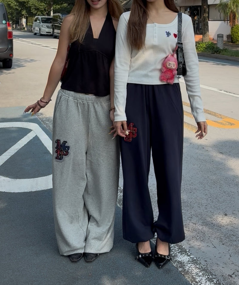 拼布裝飾運動褲 