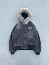 King Logo Slub Denim Far Zip Hoodie 