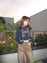 H heart check pattern long Tee