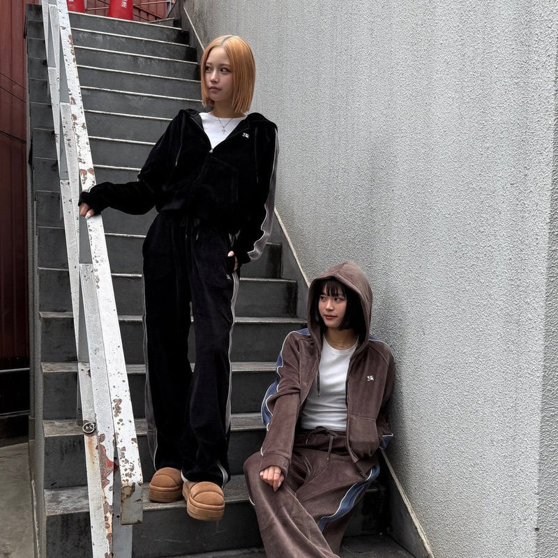 (Women) Velvet Pants --Hoodie Zip -Up Setup CBDWWTP001