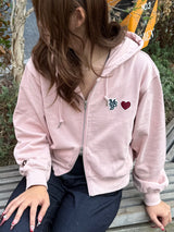 Heart patch logo zip hoodie