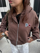 Heart patch logo zip hoodie