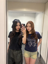 Front butterfly logo rhinestone ss tee