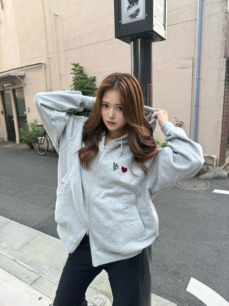 Heart patch logo zip hoodie