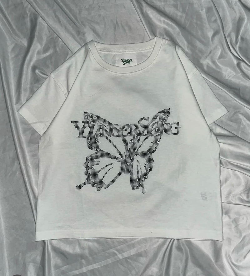 Front butterfly logo rhinestone ss tee – YZ