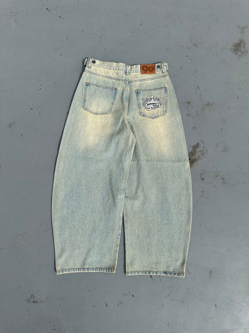 King Logo Slub Denim Buggy Pants