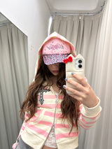 Cross Patch Striped Zip Hoodie