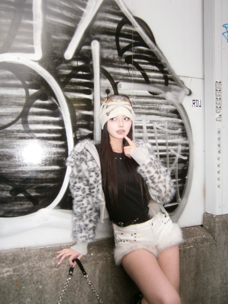 Leopard Faux Fur Short Blouson
