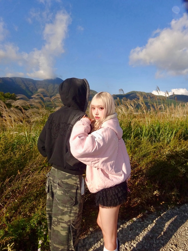 Universal logo boa duck hooded jacket