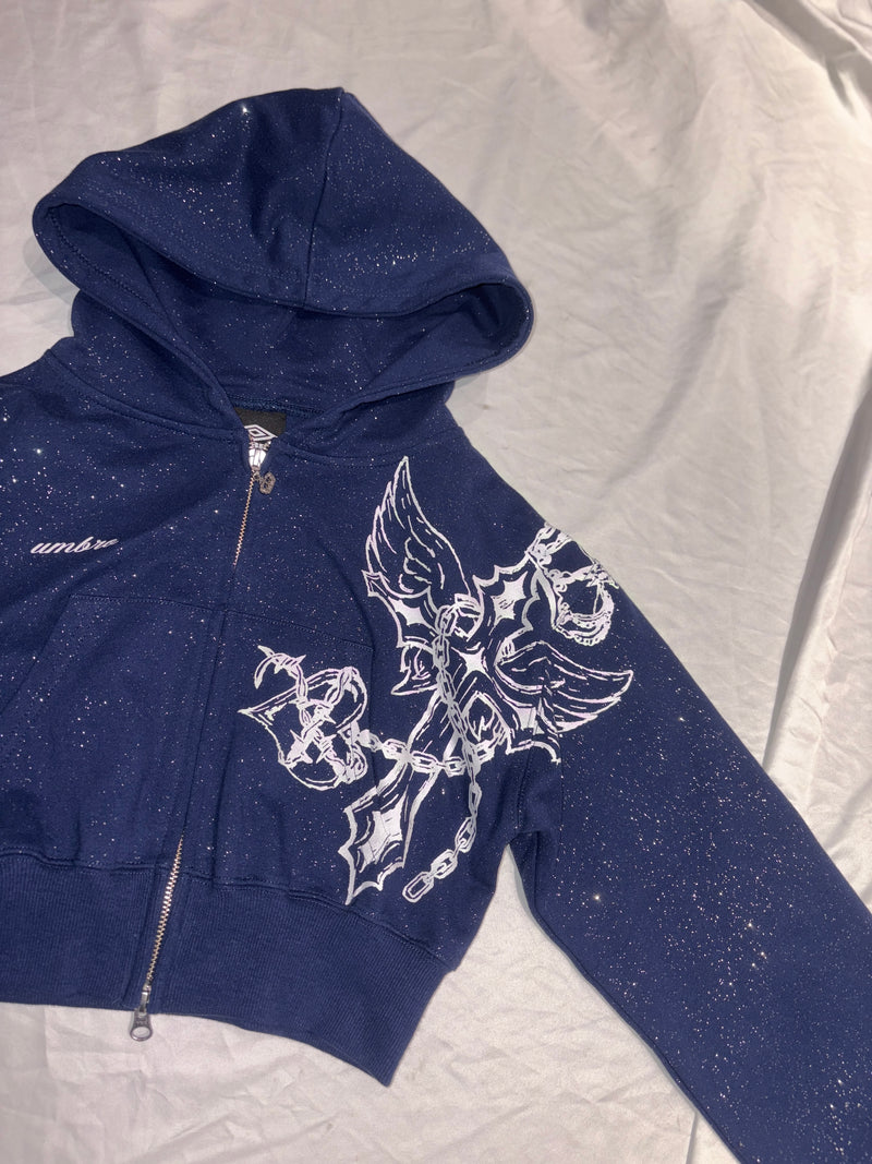9090girl × umbro Cross Logo Glitter Zip Hoodie