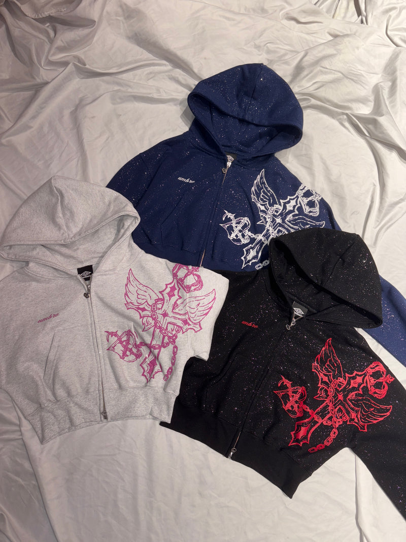 9090girl × umbro Cross Logo Glitter Zip Hoodie – YZ