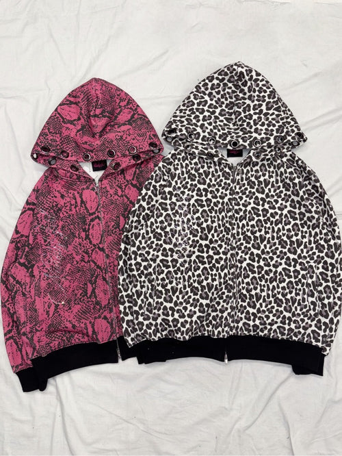 9090 girl〈Charcoal Pink Leopard L〉上 トップス 9090 girl Charcoal Pink Leopard Hoodie L トップス 9090
