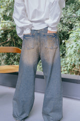 TUCKED DENIM WIDE PANTS