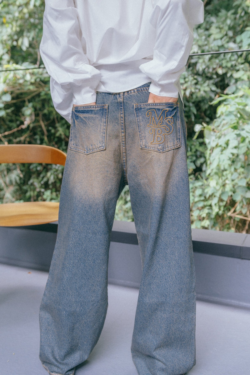 tucked denim wide pants