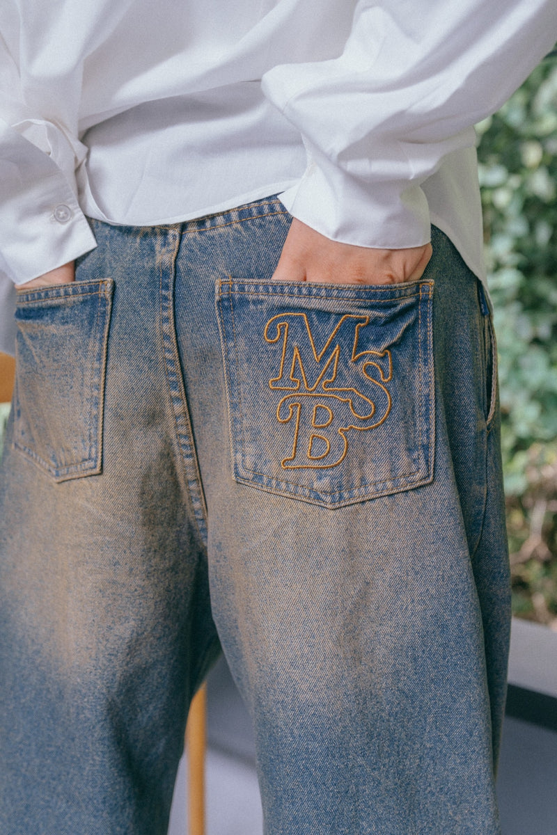 tucked denim wide pants