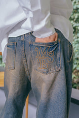 tucked denim wide pants