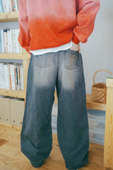 TUCKED DENIM WIDE PANTS