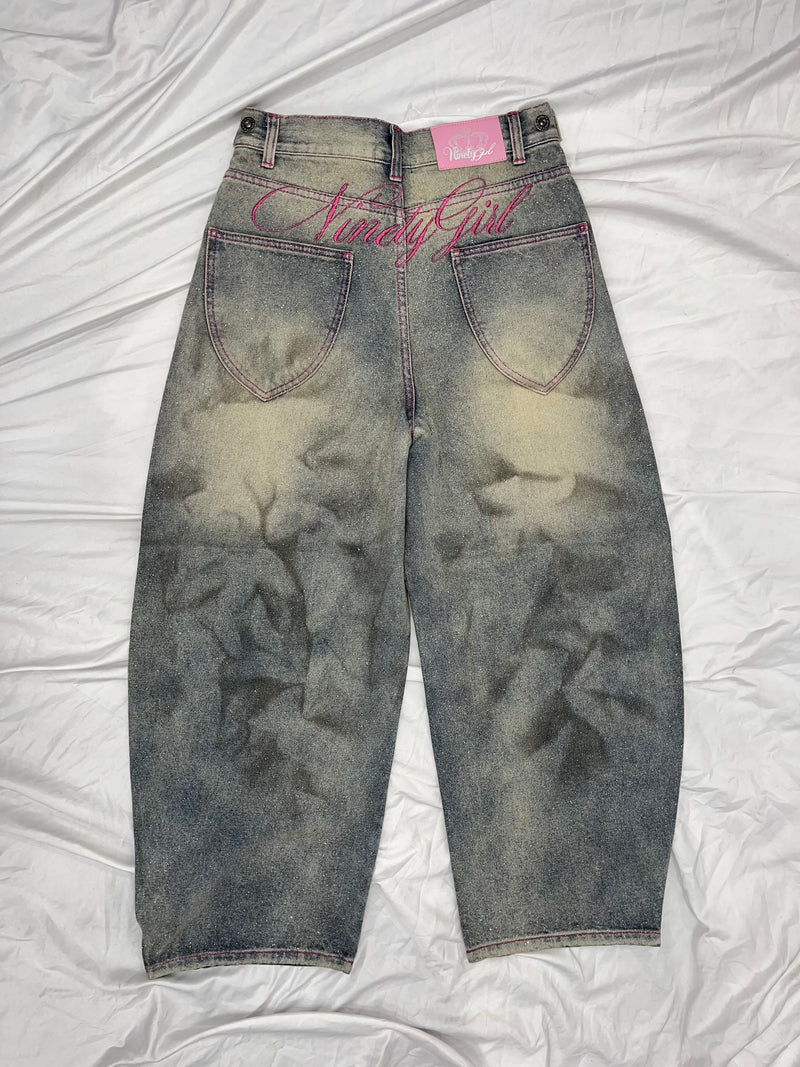 Ninety Girl Logo Glitter Buggy Denim Pants – YZ