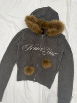 Fur Hooded Zip-Up Knit 