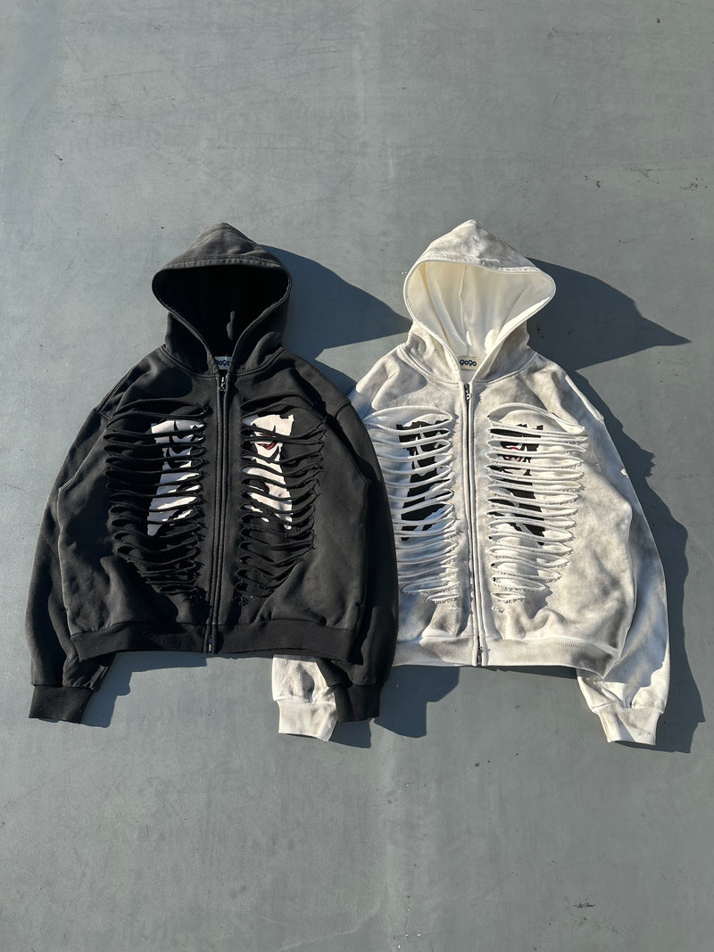 Bone Distressed Zip Hoodie – YZ